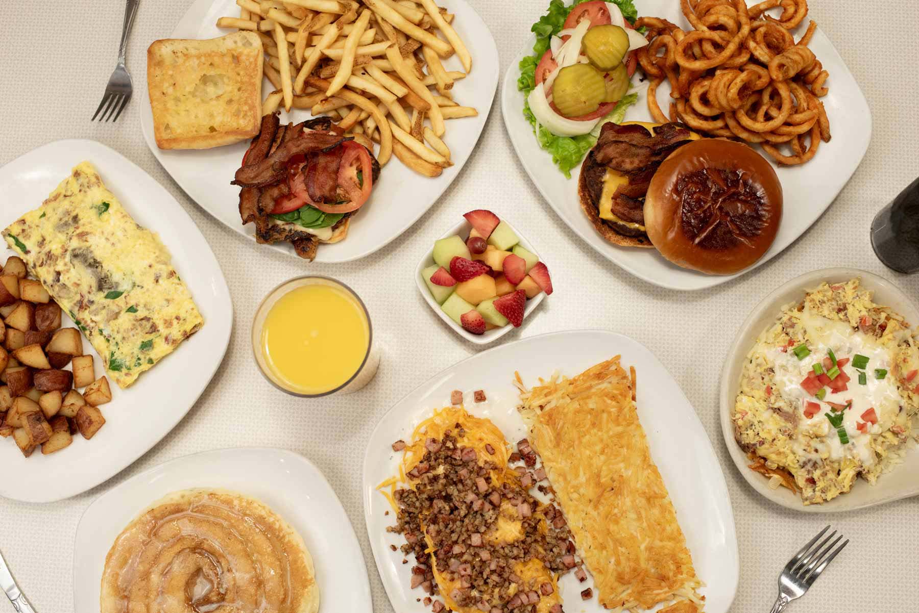 Top View of Breakfast and Lunch Plates at The Original Egg.